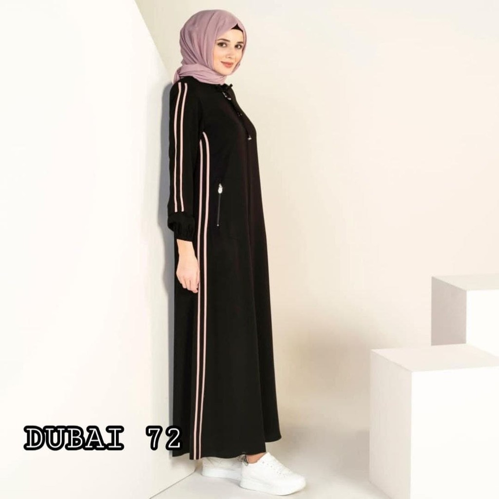 Abaya Gamis Arab Hitam Dubai 72 Resleting depan