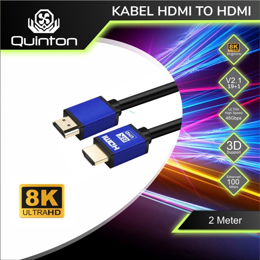 Kabel HDMI to HDMI Quinton 8K 60hz V2.1 high speed 48gbps 3D 2-3 meter