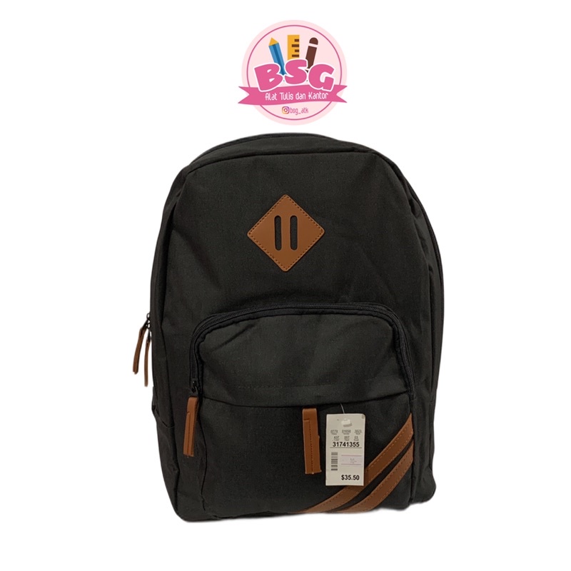 Tas sekolah laki-laki/perempuan motif polos warna hitam