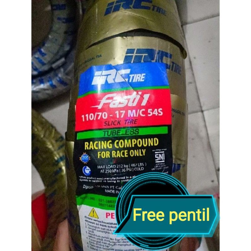 Ban irc fasti 1 slick/botak ring 17 ukuran 110/70-17 racing compound ban motor tubeless COD