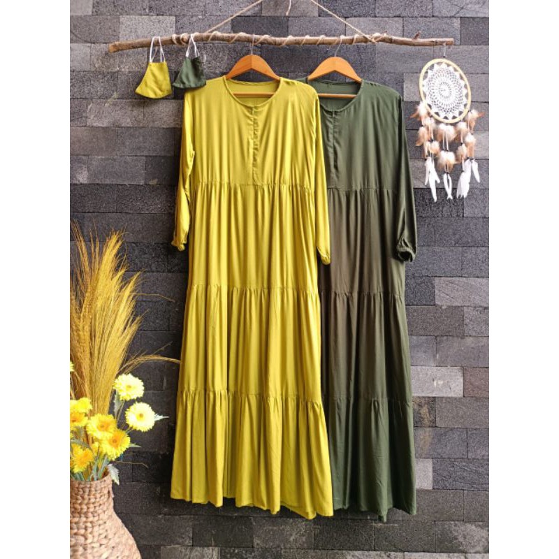 GAMIS POLOS RAYON PREMIUM SUSUN 3 BAHAN SUPER HALUS ADEM NYAMAN