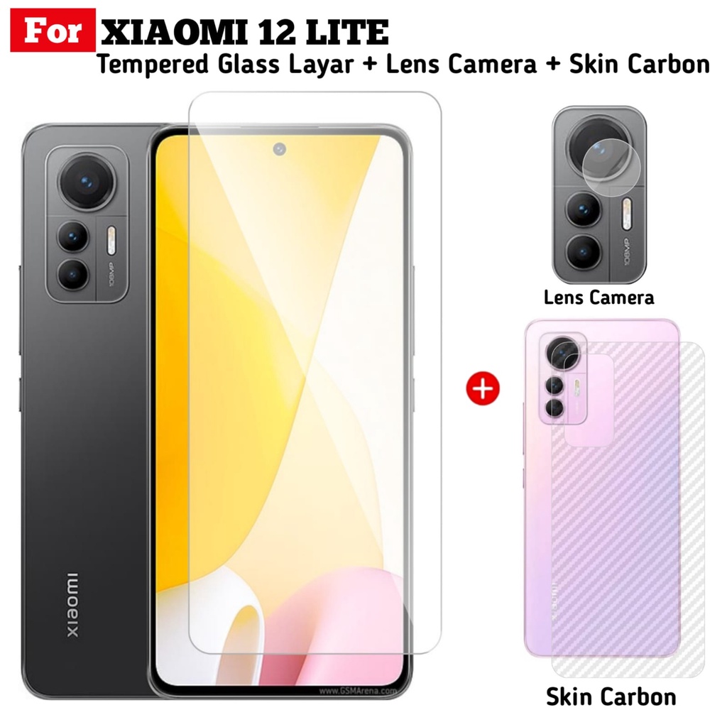 New Promo Paket 3 IN 1 Anti Gores Xiaomi 12 Lite Free TG Camera &amp; Garskin Carbon Premium Handphone