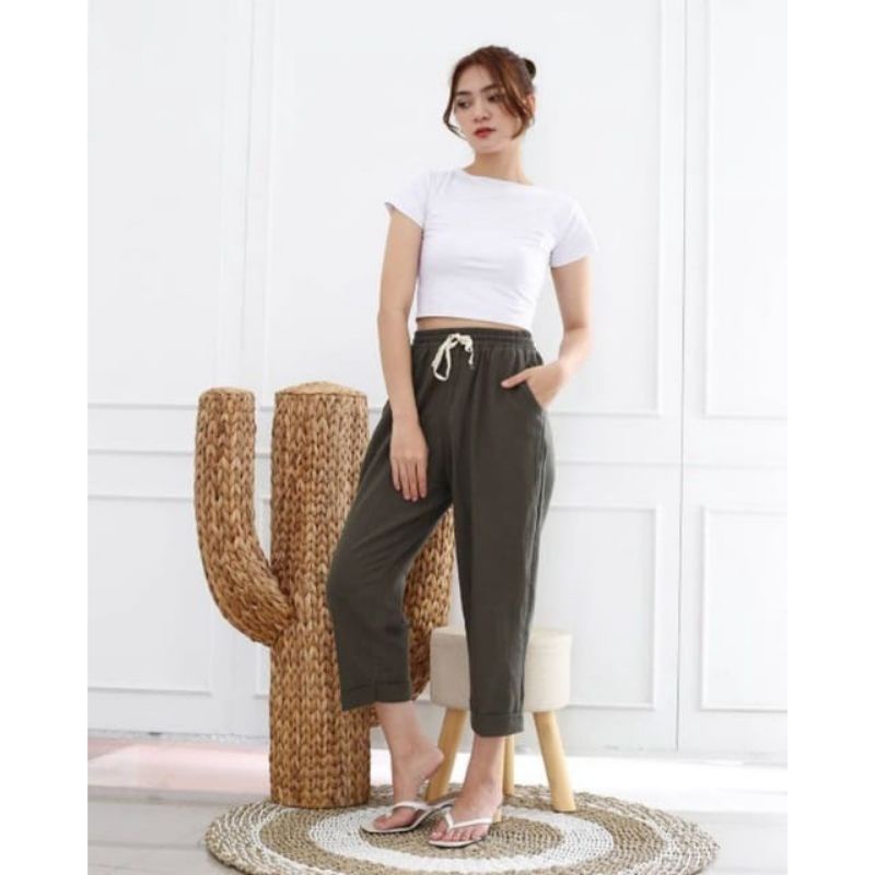 LINEN PANTS  CELANA PANJANG HIGHWAIST WANITA BOYFRIEND