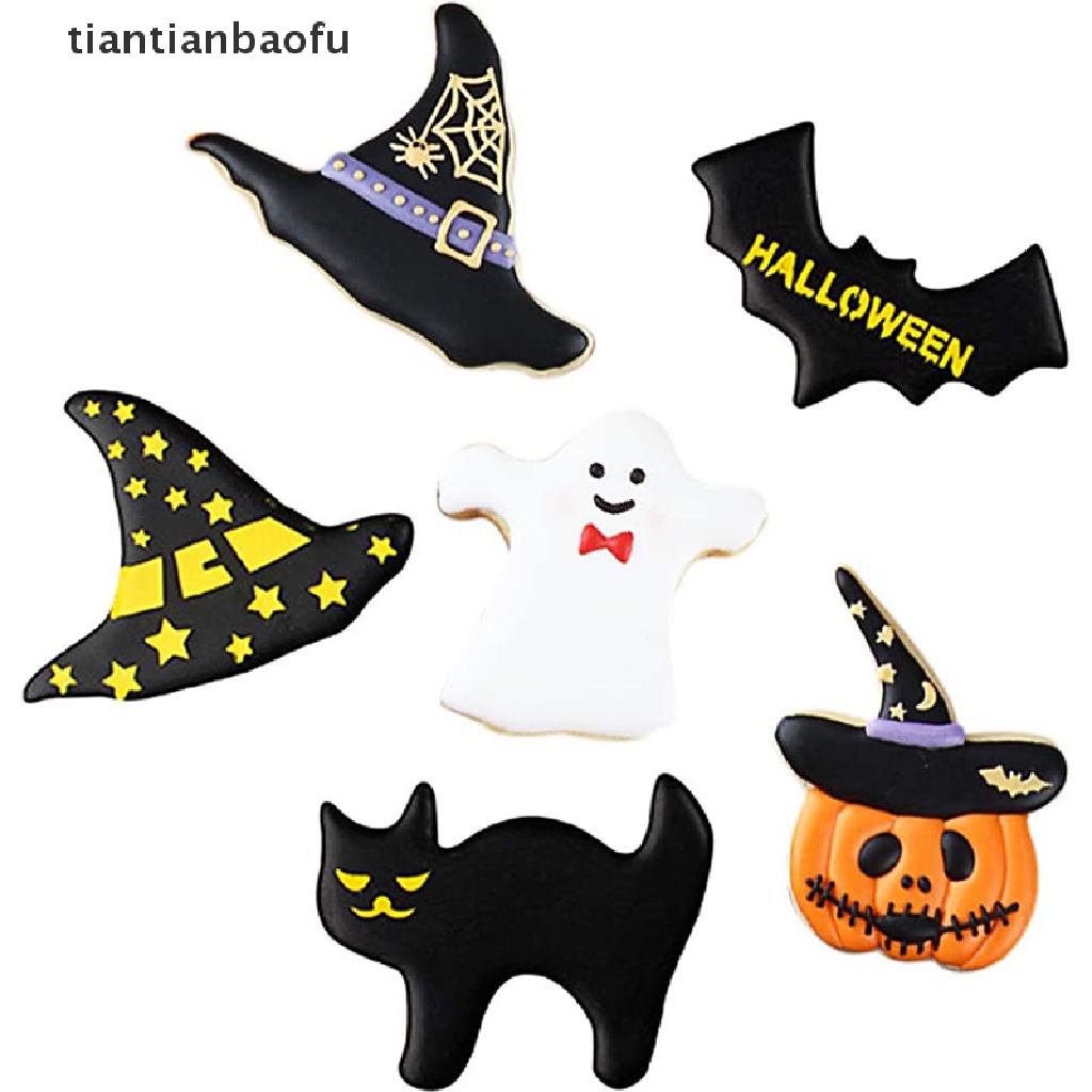 (tiantianbaofu) 2021 7 Pcs Cetakan Kue / Biskuit Bahan Metal Motif Halloween