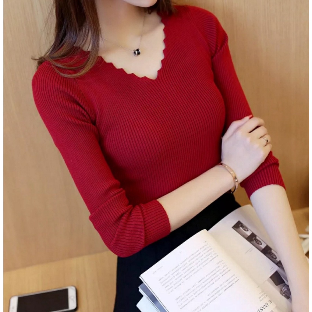 WSE390 - Blouse Rajut Chikita Kriwil Atasan Knit Bahan Rajut Halus Good Quality Kaos Rajut Lengan Panjang