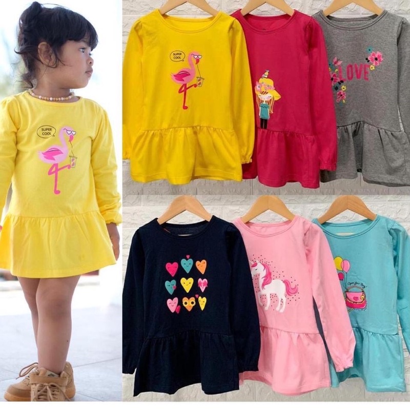 ATASAN MINI DRESS ANAK CEWEK LENGAN PANJANG