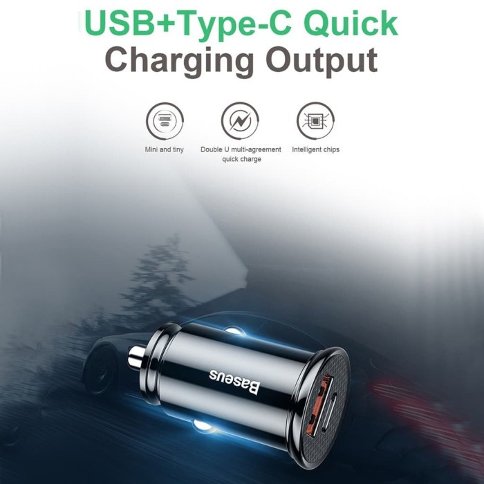 Car Charger Baseus 30w Type-C Pd+Usb Quick Charge 3.0