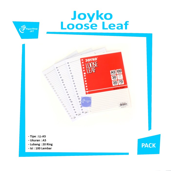 

kertas- grosir!!! loose leaf joyko a5 100 lembar / isi refill kertas file -kertas.