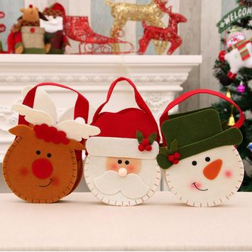 TAS NATAL KEPALA 20 cm goodie bag hadiah kado permen christmas bag flanel santa snowman rusa