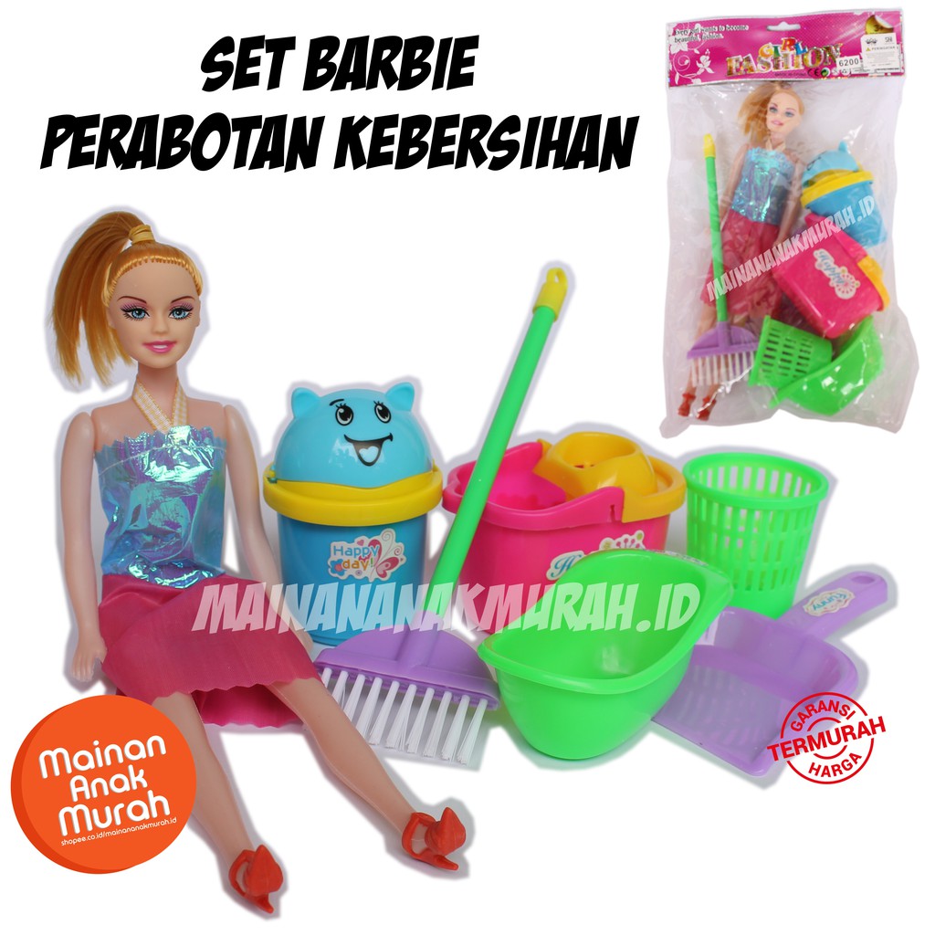  Mainan  Boneka Barbie  Set Perabotan Alat Kebersihan 