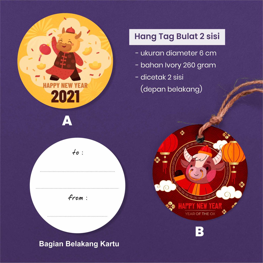 

Hang Tag/Kartu Ucapan hadiah Imlek/Chinese New Year 2 muka/sisi Bulat