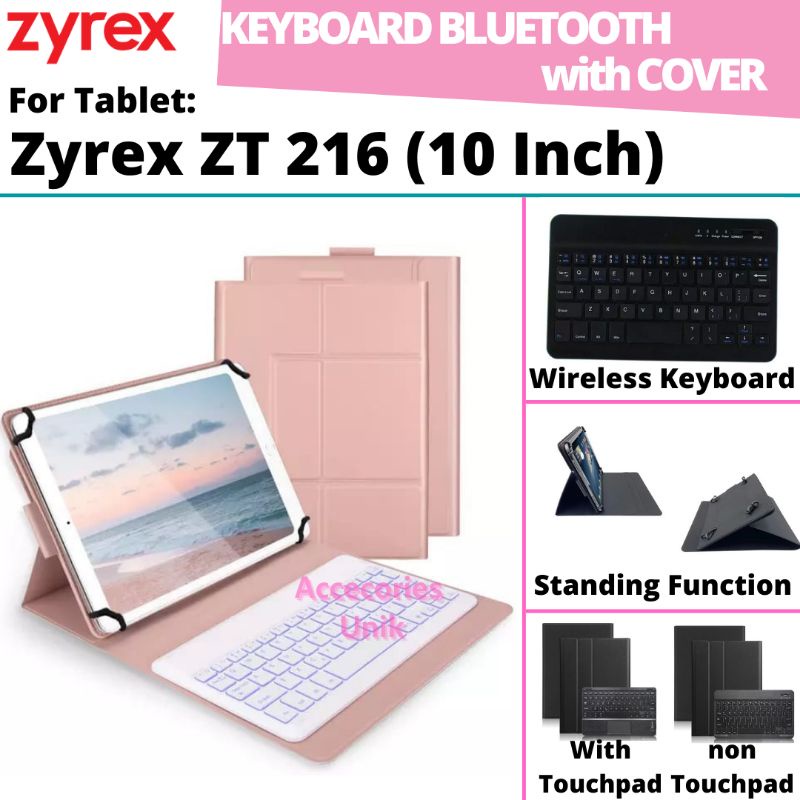 Zyrex ZT 216 Super Tab Tablet 10 Inch Book Cover Keyboard Wireless Bluetooth Flip Stand Case Casing