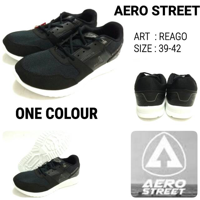 SEPATU RUNNING OLAHRAGA PRIA AERO STREET REAGO BLACK WHITE AERO STREET 39-42