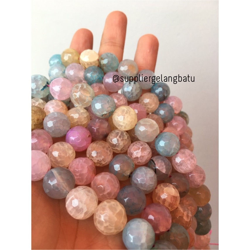 Natural Morgan FACETED beads 12mm CUTTING batu manik candy craft impor aksesoris craft bahan fashion