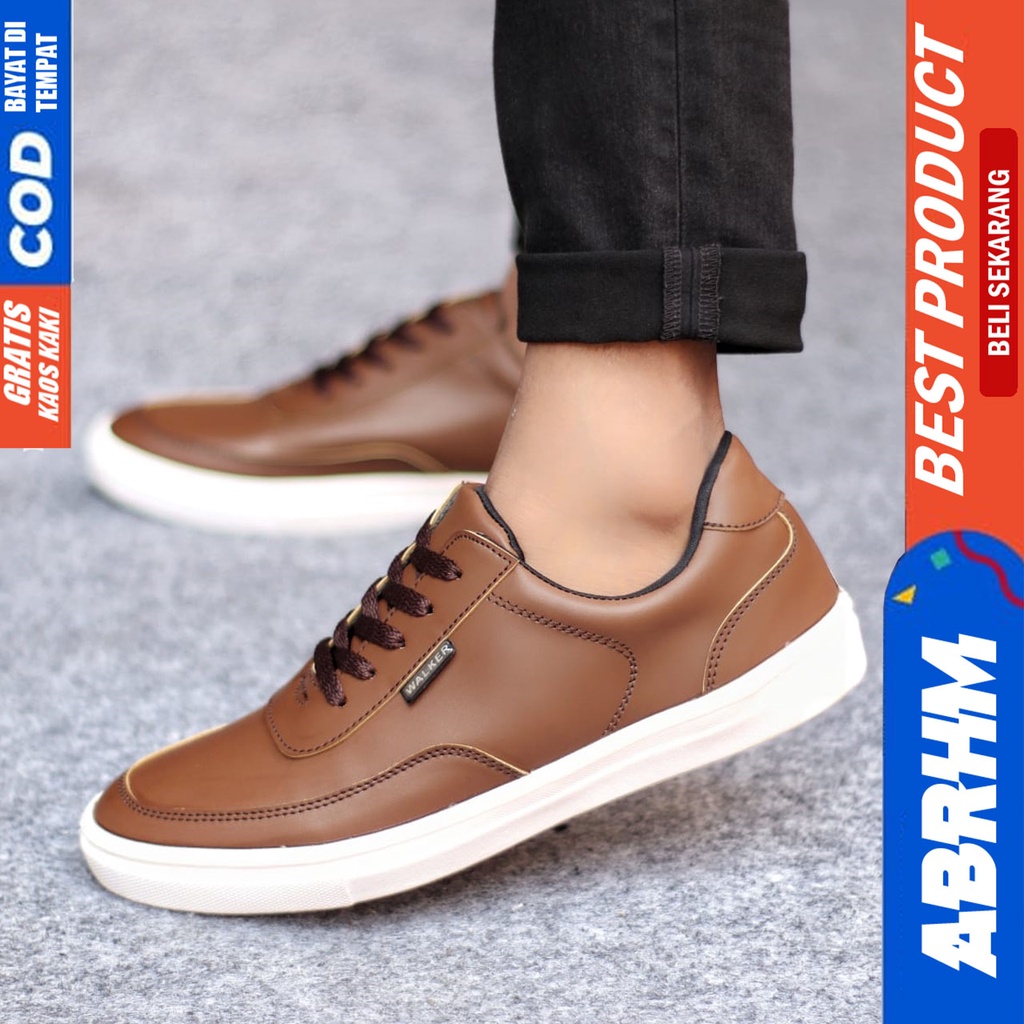 Sepatu Casual Pria Sneakers Hitam Kasual Kulit Pu Kekinian Kerja Kuliah Kantor Fashion Shoes Terbaru ABRHM TIAGO