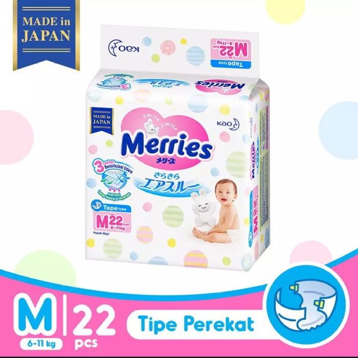 MERRIES Popok Perekat Premium Tape Diaper Newborn NB 24 / S 24 / M 22 / M 38 / L 32