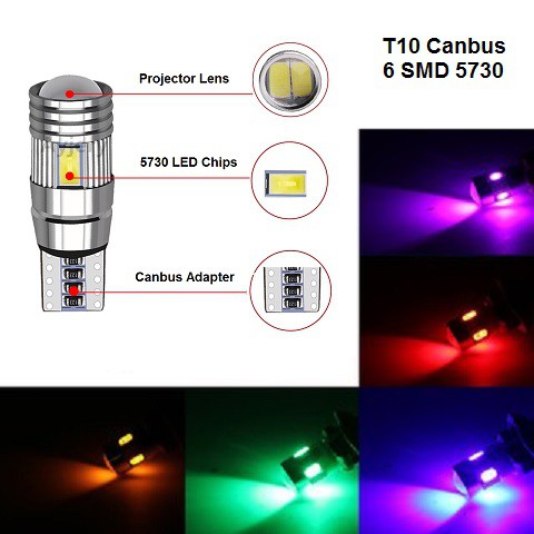 Lampu LED T10 Senja Sen Sein 6 Mata 5630 / 5730 Lensa Canbus Projector Projie Mobil Motor Rem Mundur