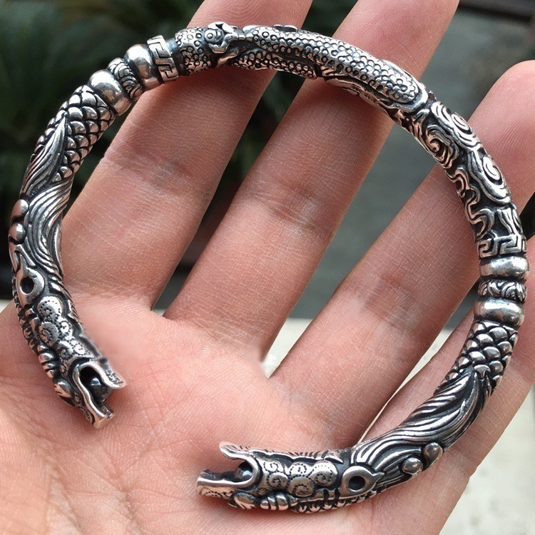 Perhiasan Gelang Baja Titanium Dragon Head Viking Fashion Pria dan Wanita