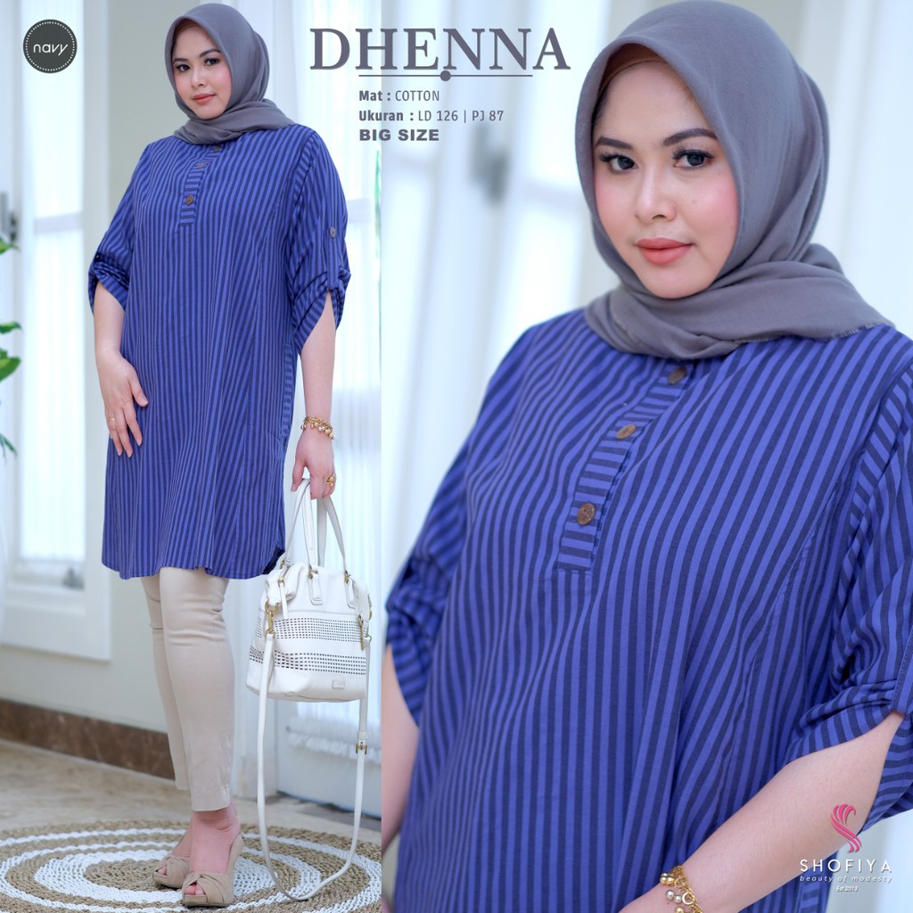 Dhenna Tunik Jumbo Big Size LD 126 Ori Shofiya Motif Garis Vertikal