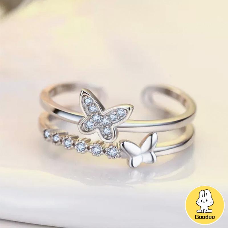 Double Butterfly Diamond Ring Pembukaan Cincin Dapat Disesuaikan Wanita Fashion Perhiasan Aksesoris Hadiah Natal -Doo