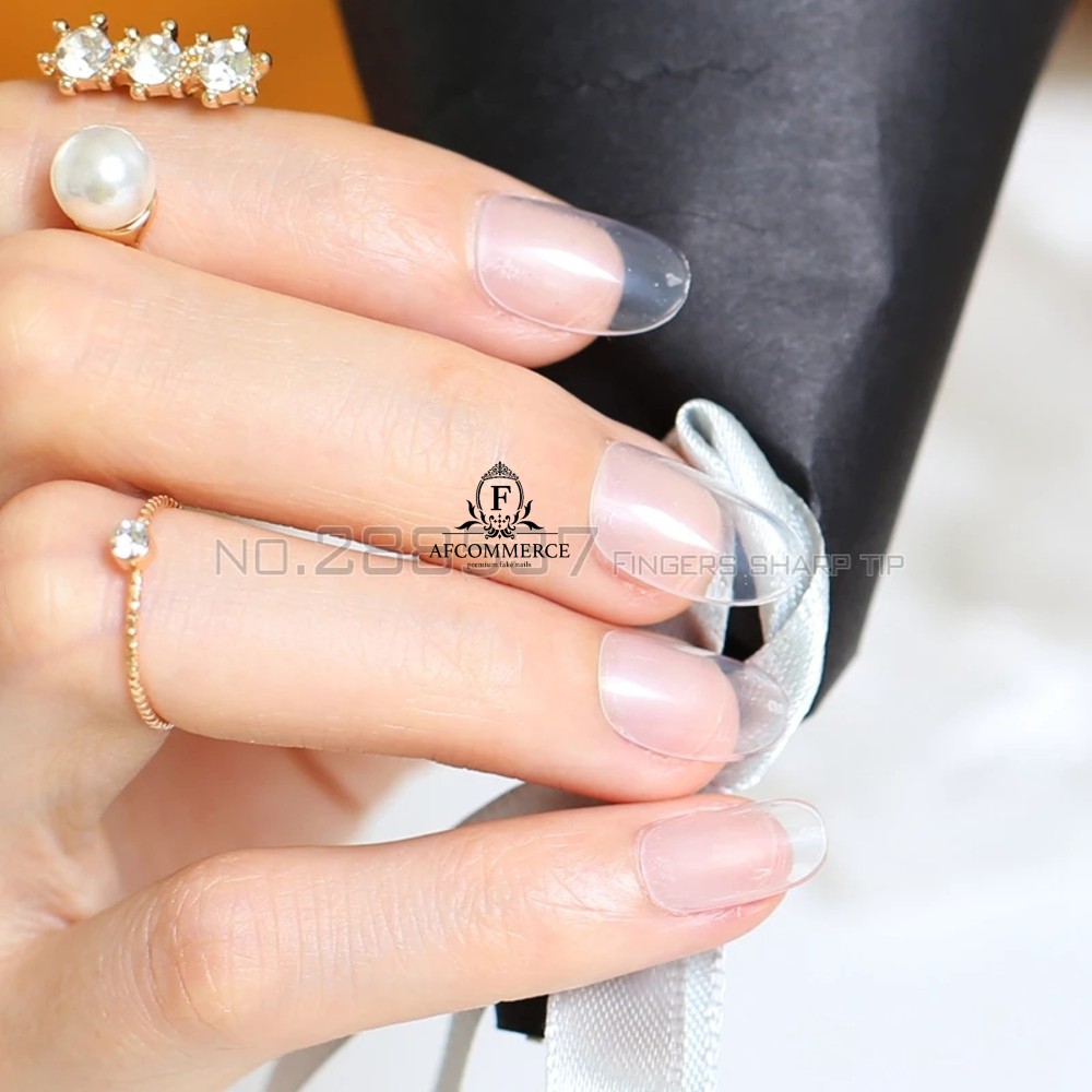 KUKU PALSU FAKE NAILS OVAL GLOSSY STYLE TRANSPARENT CLEAR AND CLEAR PINK