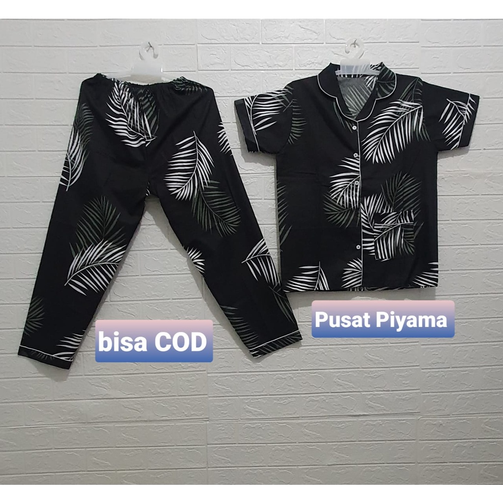 Baju Tidur Cewek Lengan Panjang Dan Lengan Pendek Motif Kotak Piyama Wanita Kekinian Pajamas Dewasa-CP XL COCO HITAM