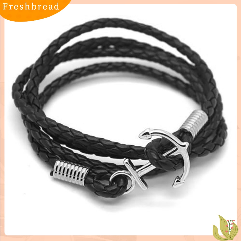 ? Fresh ? Gelang Bangle Kulit Imitasi Kepang Multilayer Motif Jangkar untuk Pria