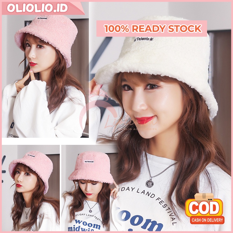 Bucket Hat Pria Wanita Korea Motif HaiTalentoM Bahan Kain Wol Bulu halus TBA