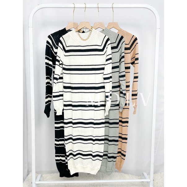 MDLV ~ Dress Alika Rajut Salur Dress Garis Dress Salur Rajut Fashion Wanita