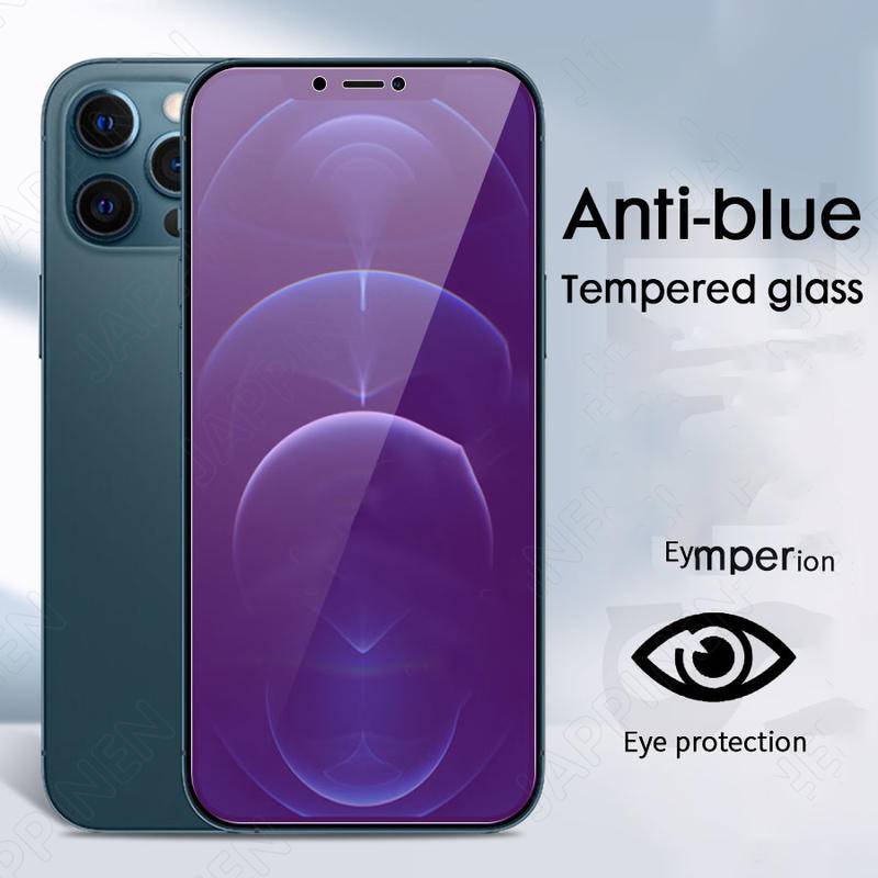 Pelindung Layar Tempered Glass Anti Blue Light Untuk iPhone 13 12 11 Pro MAX Mini X XS MAX XR SE 2022 2020 6 6s 7 8 Plus