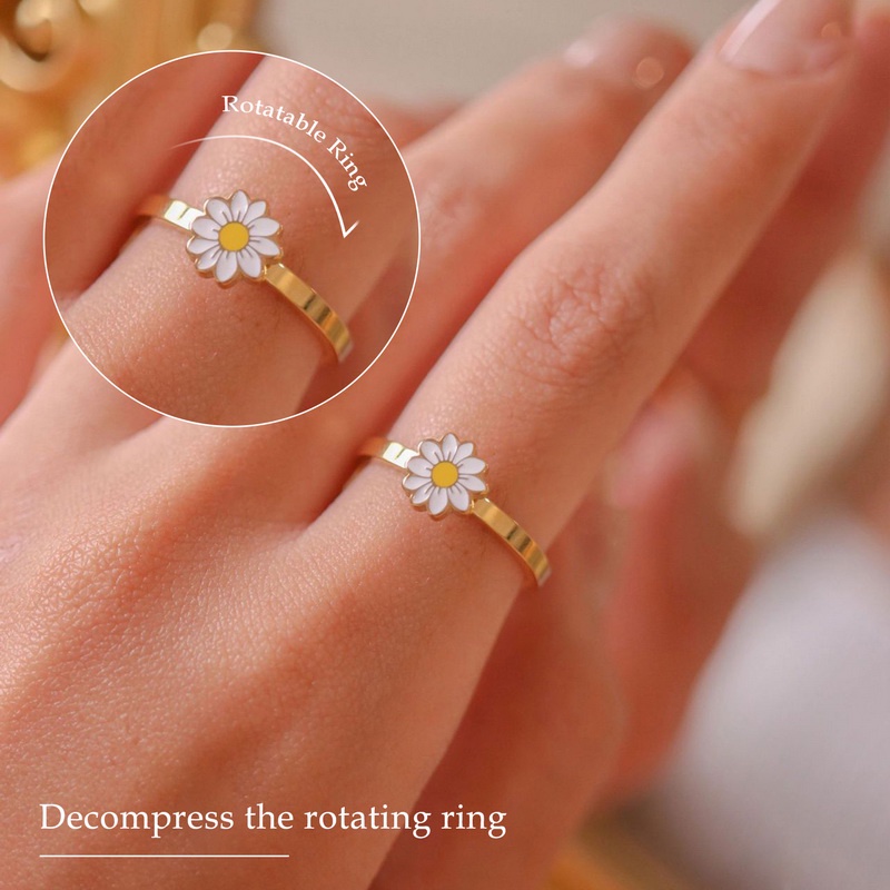 Cincin Desain Bunga Matahari Butterfly Kincir Angin Dapat Disesuaikan Untuk Wanita