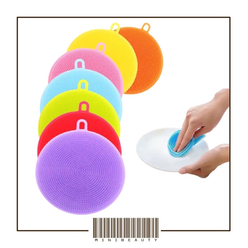 Spon Silikon Cuci Piring BULAT Anti Kuman Bakteri Pencuci Piring Panci Spons Sikat Reusable Sponge