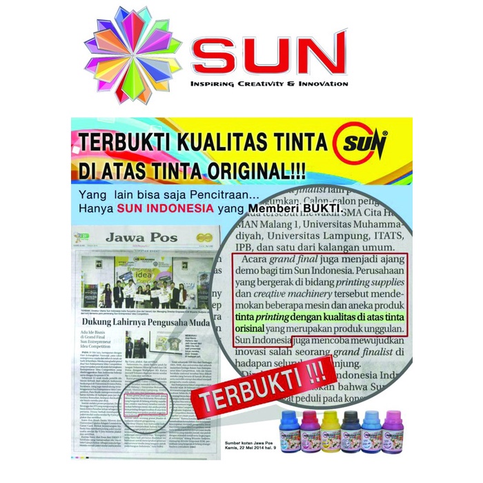 Tinta Refill Epson 003 664 673 / Tinta Canon IP2770 790 810 811 - SUN Premium Ink NFI 100 ml