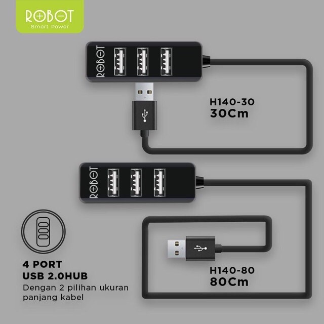 Robot USB HUB 4 Port Panjang Kabel 80cm H140 80