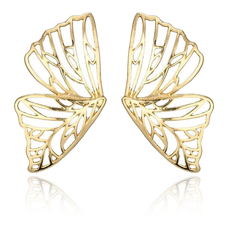 Anting Stud Liontin Sayap Malaikat Kupu-Kupu Besar Model Hollow Bahan Metal Untuk Wanita