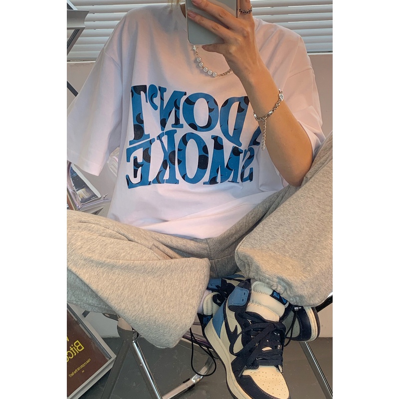 Kaos Atasan Wanita warna putih Import / T-shirt Oversize Wanita / I DON'T SMOKE (realpict)