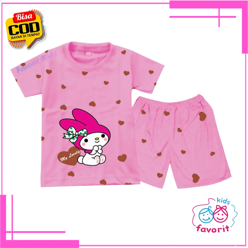 Favorit kids Setelan baju tidur anak perempuan lengan pendek celana pendek gambar my lovely
