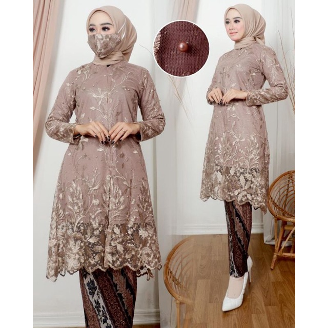 Cod setelan kebaya wisuda modern//kebaya tunik tulle//kebaya tunangan