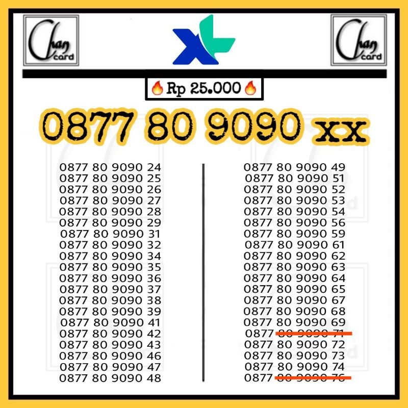 Nomor Cantik XL Rapi Seri 80 9090 Mudah Dihapal Nocan XL Axis Termurah Seri Triple Kwartet Kuartet Panca Hexa Murah 11 Digit