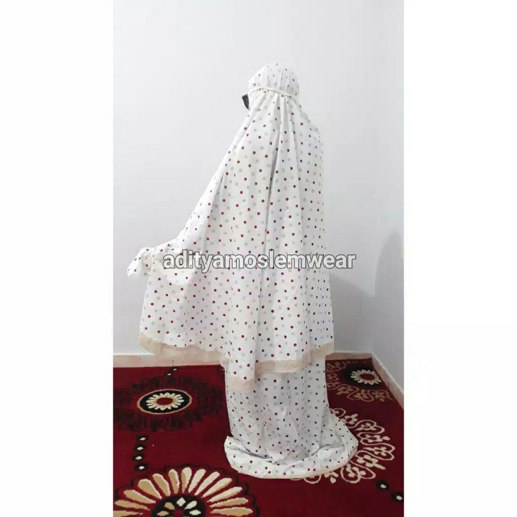 MUKENA KATUN POLKADOT PREMIUM DEWASA JUMBO POLOS RENDA RAJUT TRAVEL PROMO MURAH