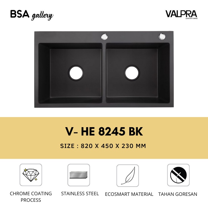 KITCHEN SINK BLACK STAINLESS BAK CUCI PIRING WASTAFEL 2 LUBANG VALPRA
