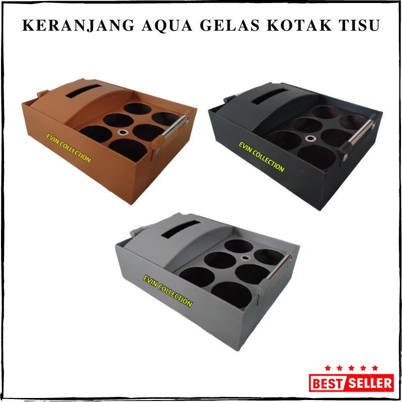 Tempat Aqua Gelas Kotak Tisu Pinggir Keranjang Air Mineral Gelas Kulit Sintetis Isi 6 Cup