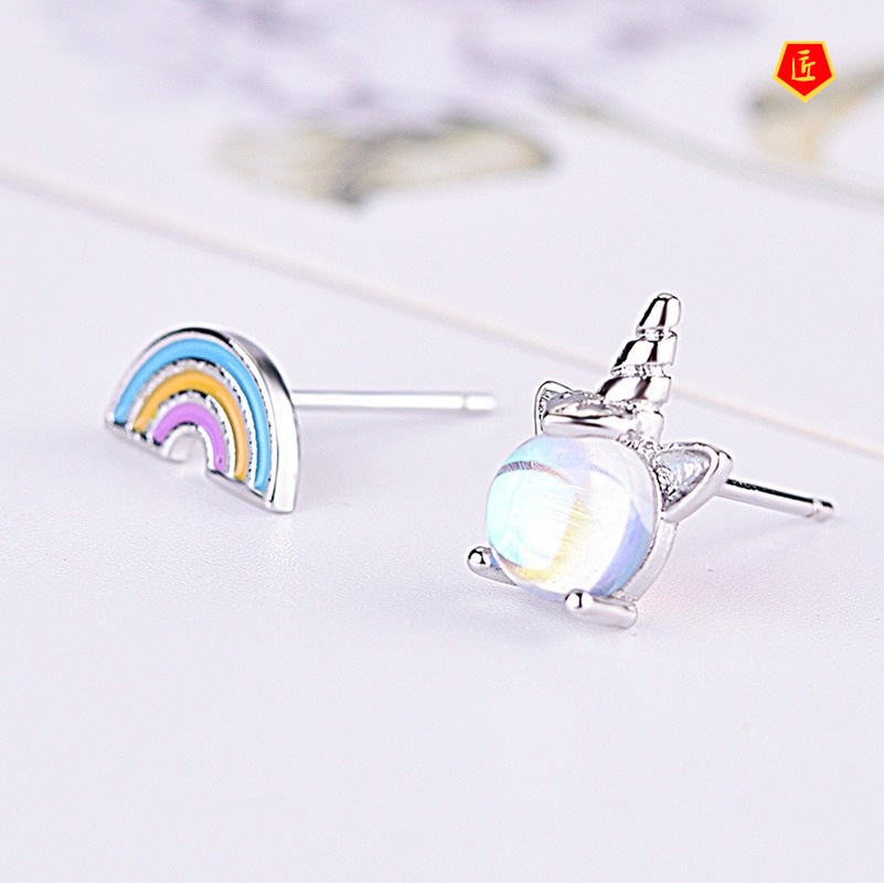 [Ready Stock]Cute Unicorn Moonstone Rainbow Stud Earrings for Women