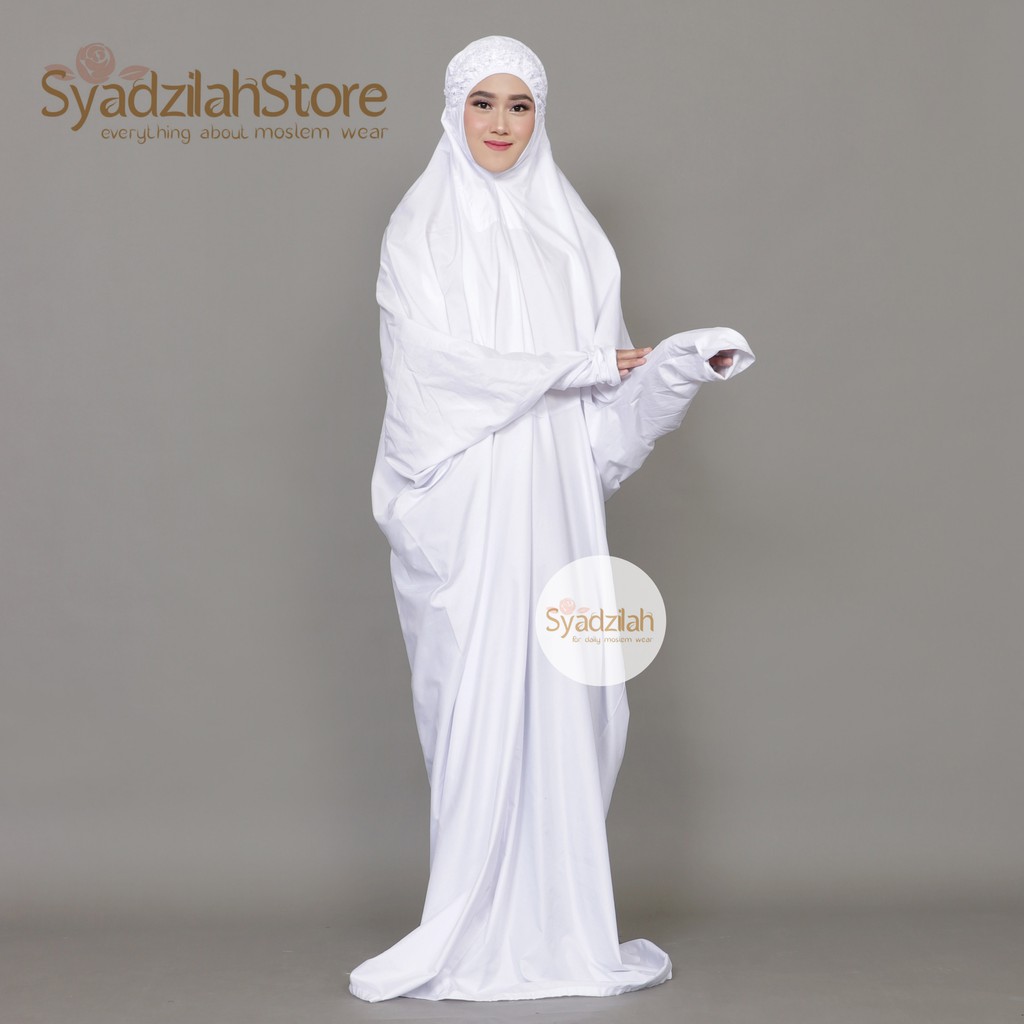 SYADZILAH - Mukena Terusan Putih Polos Renda Khadijah Katun Mikro