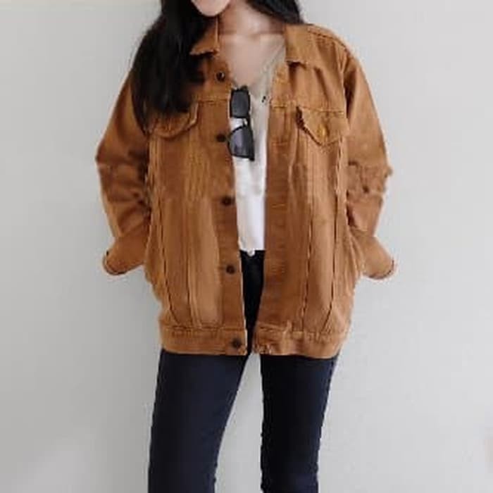 Jaket Jeans Denim Oversize Coklat Cewek (Kunyit) Wanita
