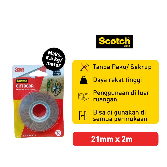 

Scotch 3M Perekat Outdoor Mounting Tape Permanen 21mm x 2m 4011 - 1