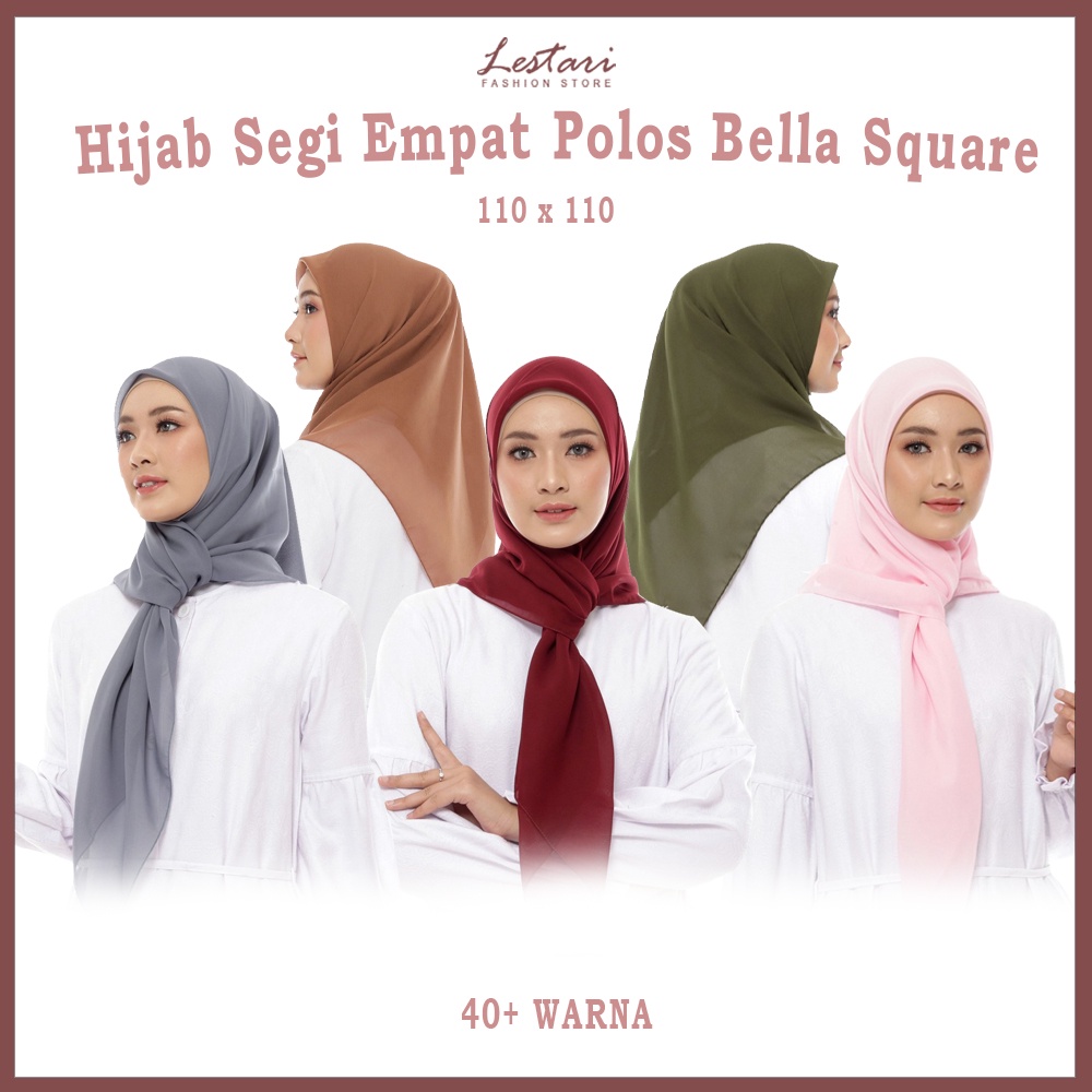 Hijab Segi Empat Polos Bella Square - Hijab Jilbab Kerudung Krudung Instan Segi Empat Segiempat Laser Cut Polos Jumbo Paris Voal Premium Terbaru