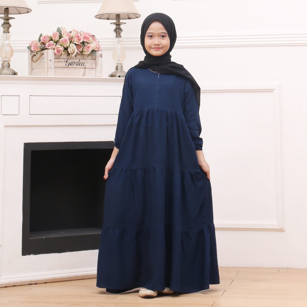 GAMIS SUSUN ANAK PEREMPUAN BAHAN RAYON | BAJU MUSLIM ANAK PEREMPUAN REMPEL ZIPPER RESLETING | 1KG MUAT 4PCS