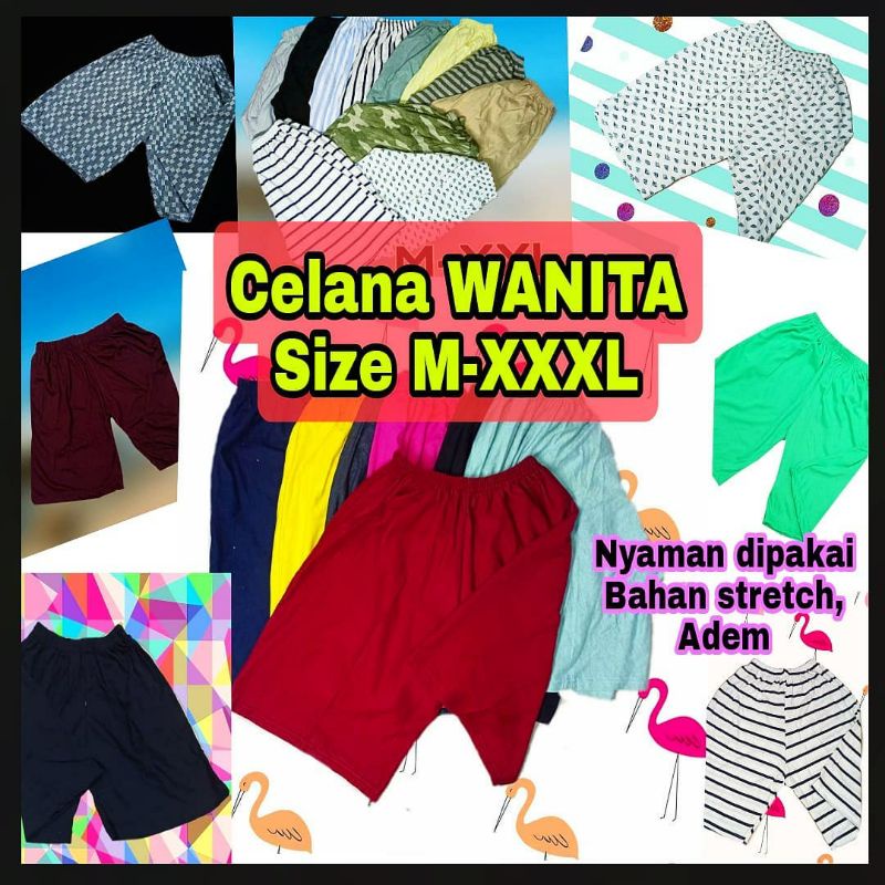 Celana wanita bahan kaos stretch size M - XXXL- Celana pendek jumbo wanita