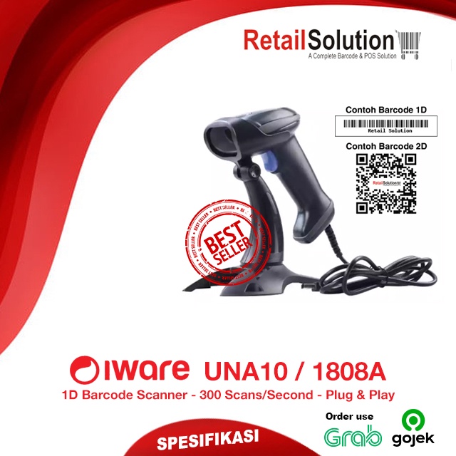 Barcode Scanner 1D USB - Iware UNA10 / UNA-10 / 1808A / 1808 A